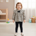 Floral Print Ruffle Top & Leggings Set - Ivory & Black