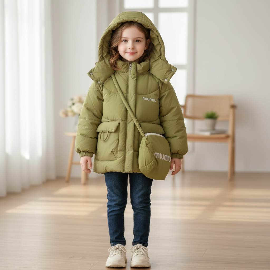 Lime Hooded Puffer Jacket with Detachable Pouch