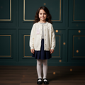 Girls Pearl Embellished Knit Cardigan Jersey – Cream with 3D Flowers