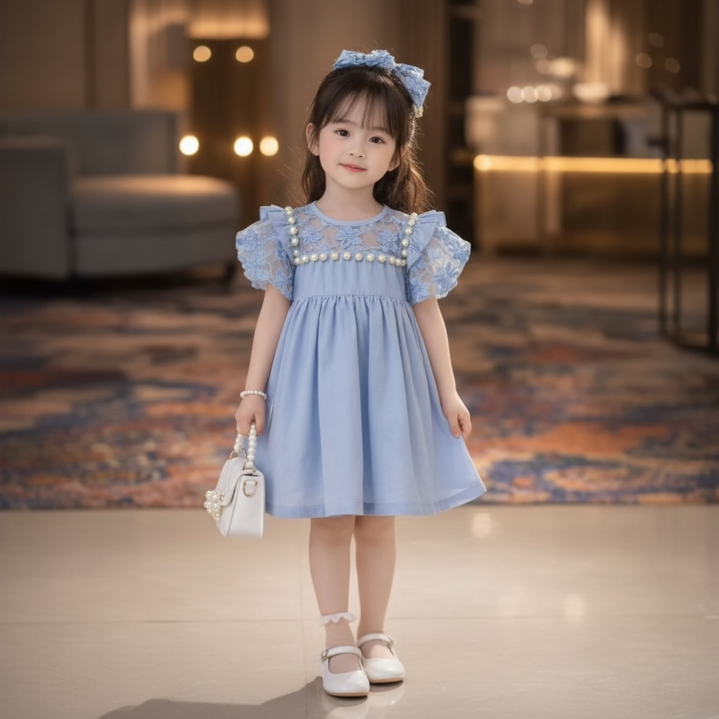 Blue Lace & Pearl Occasion Dress