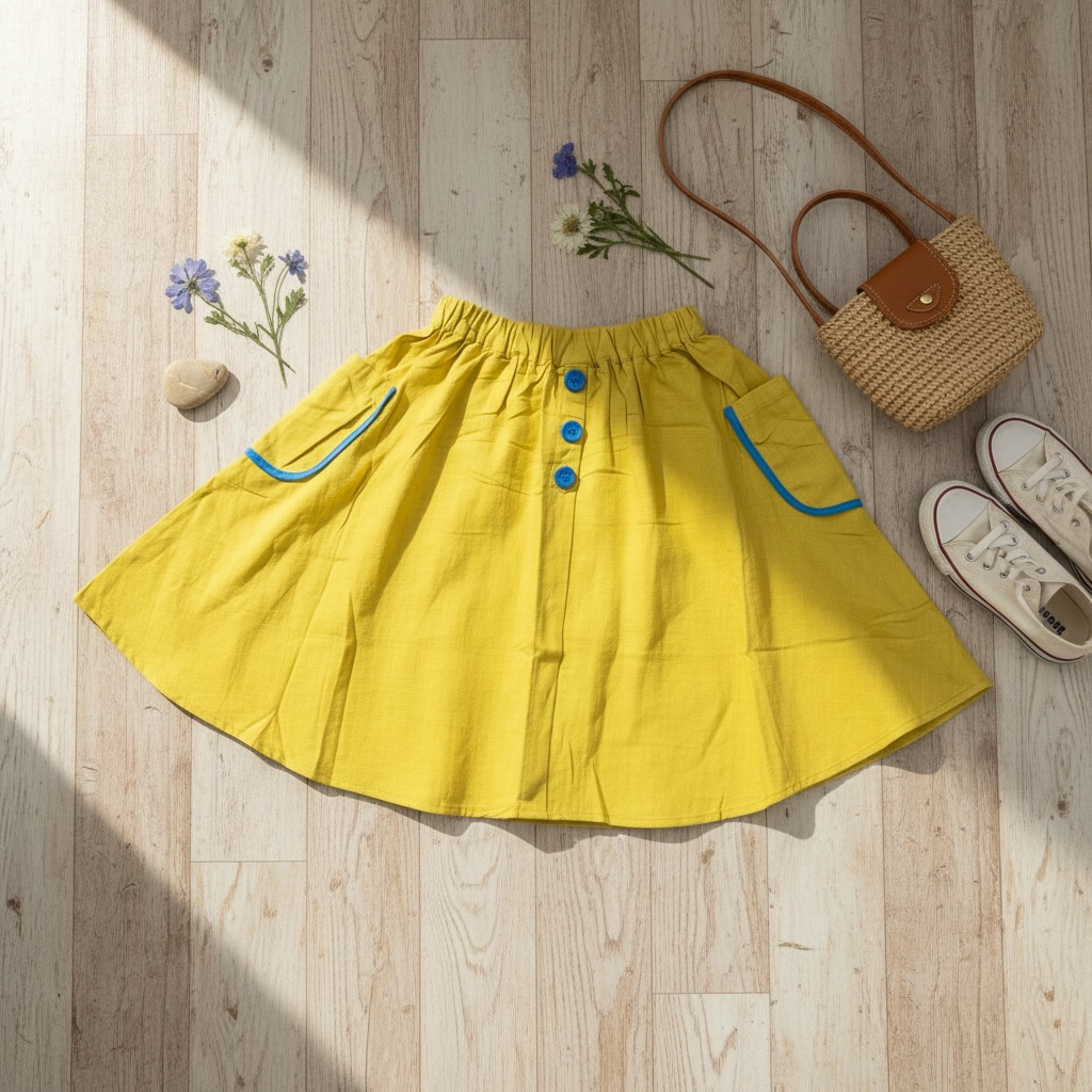 Yellow Button Skirt with Contrast Trim
