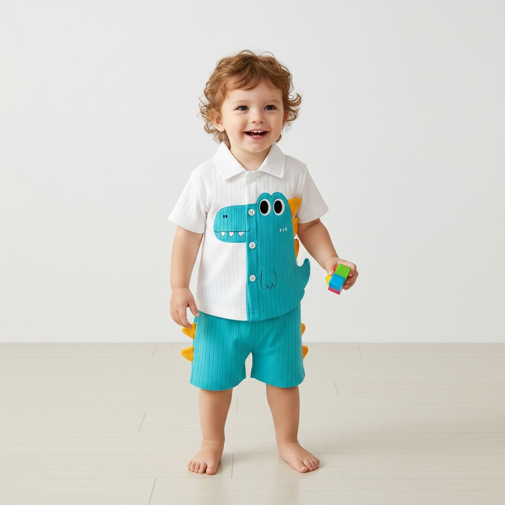 Dino Appliqué Polo & Shorts Set