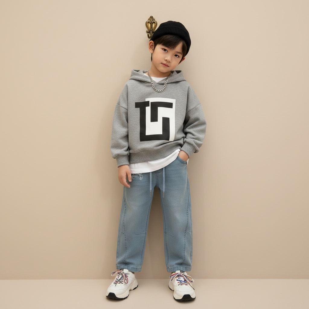 Boys Light-Wash Denim Trousers – Drawstring Waist