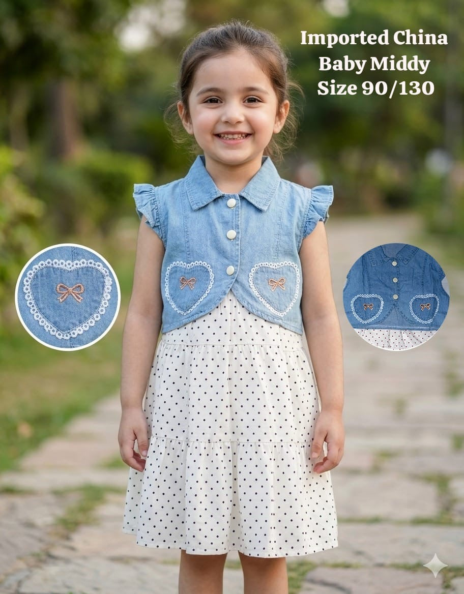 Denim Bodice Polka-Dot Dress