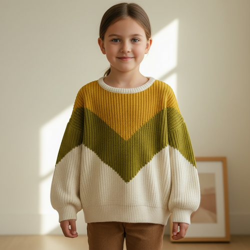 Chevron Colourblock Ribbed Knit Sweater