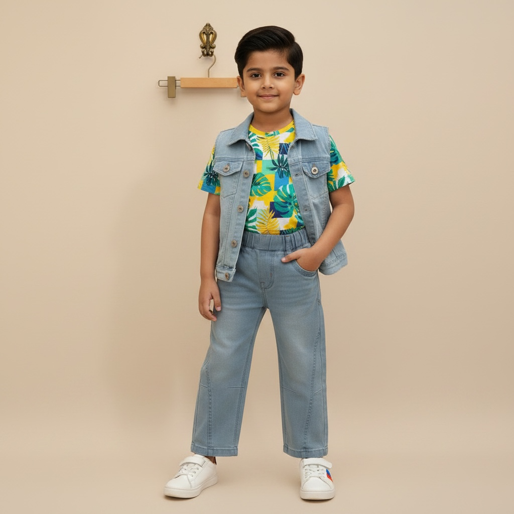 Boys Light-Wash Denim Trousers – Drawstring Waist