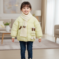 Bunny Hooded Puffer Jacket with Knit Scarf
