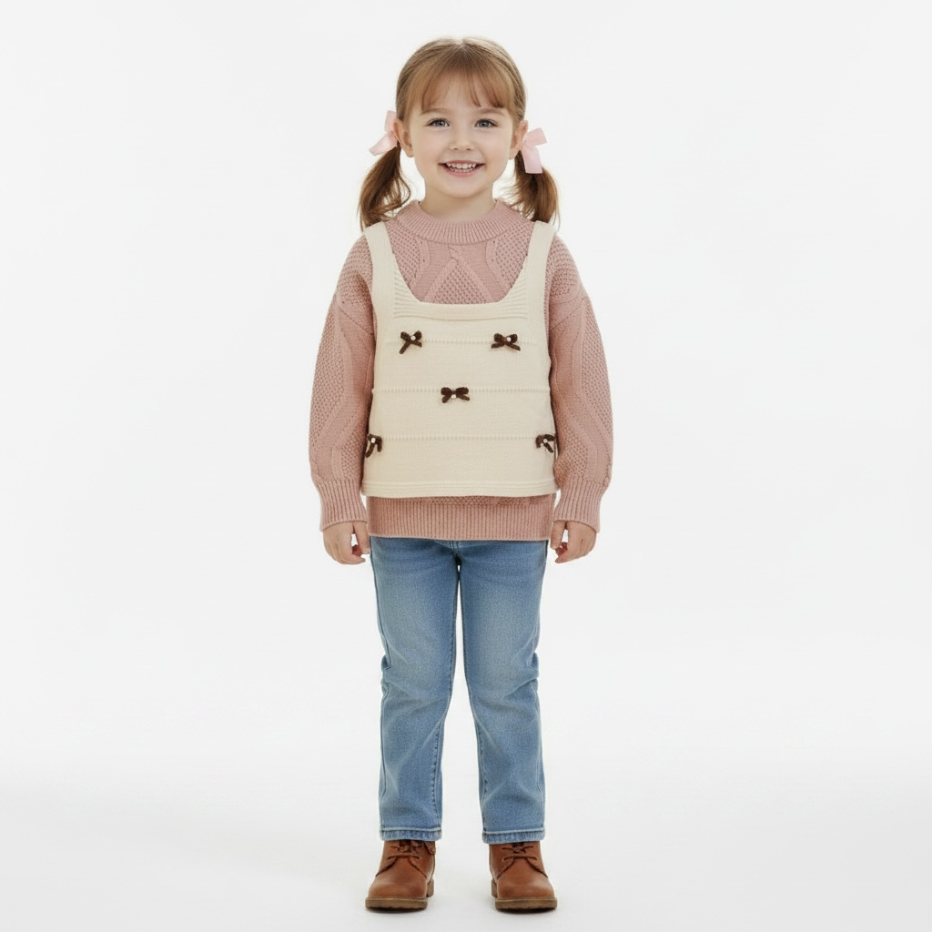 Bow Vest & Sweater Knit Set