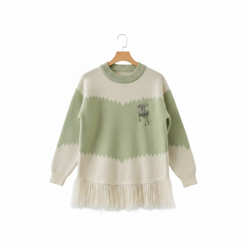 Fringe Hem Knit Tunic — Sage