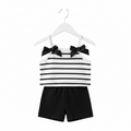 Striped Bow Top & Black Shorts Set