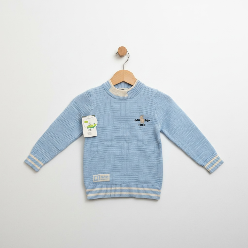 Boys Textured Knit Sweater Jersey – Light Blue