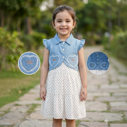 Denim Bodice Polka-Dot Dress