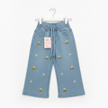 Kids Bee & Daisy Embroidered Wide-Leg Trouser – Light Blue