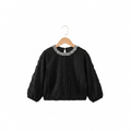 Pearl Neckline Textured Chiffon Top – Black