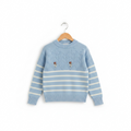 Floral Striped Knit Sweater with Textured Yoke