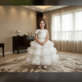 Girls Tiered Ruffle Tulle Party Frock - White