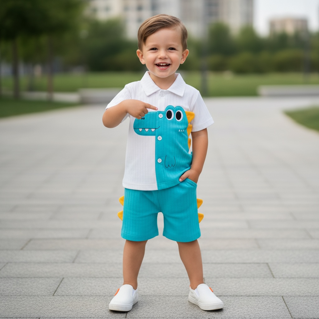 Dino Appliqué Polo & Shorts Set
