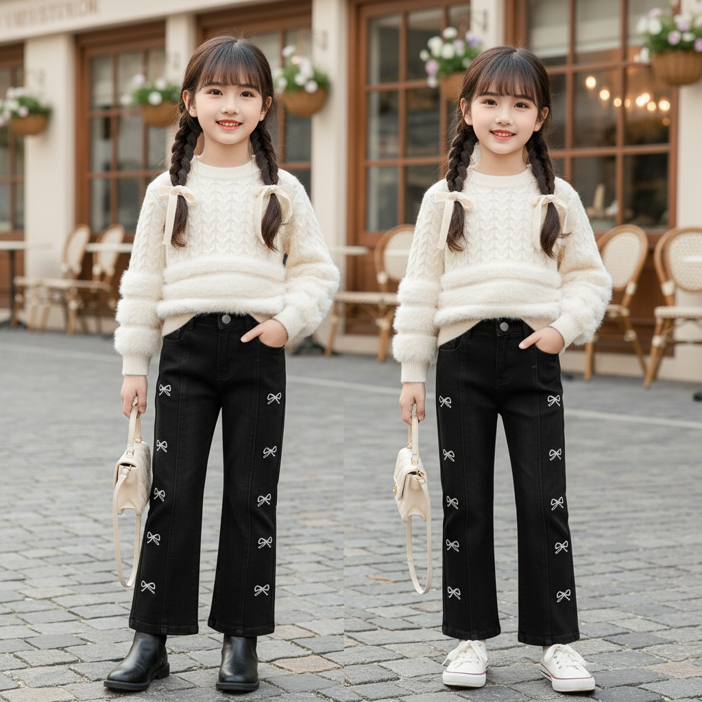 Cream Cable Knit Sweater & Bow Wide-Leg Trouser Set