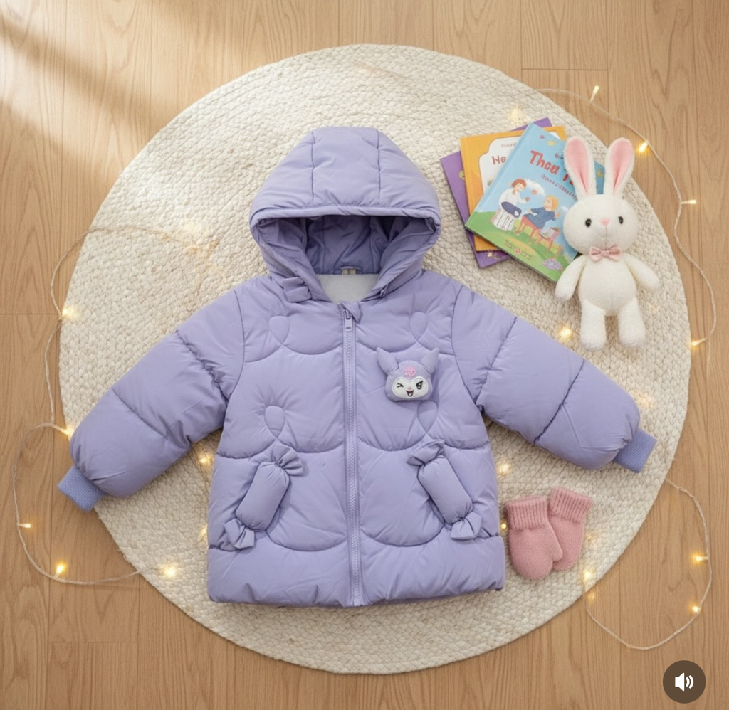 Ruffle Hood Puffer Jacket — Lilac