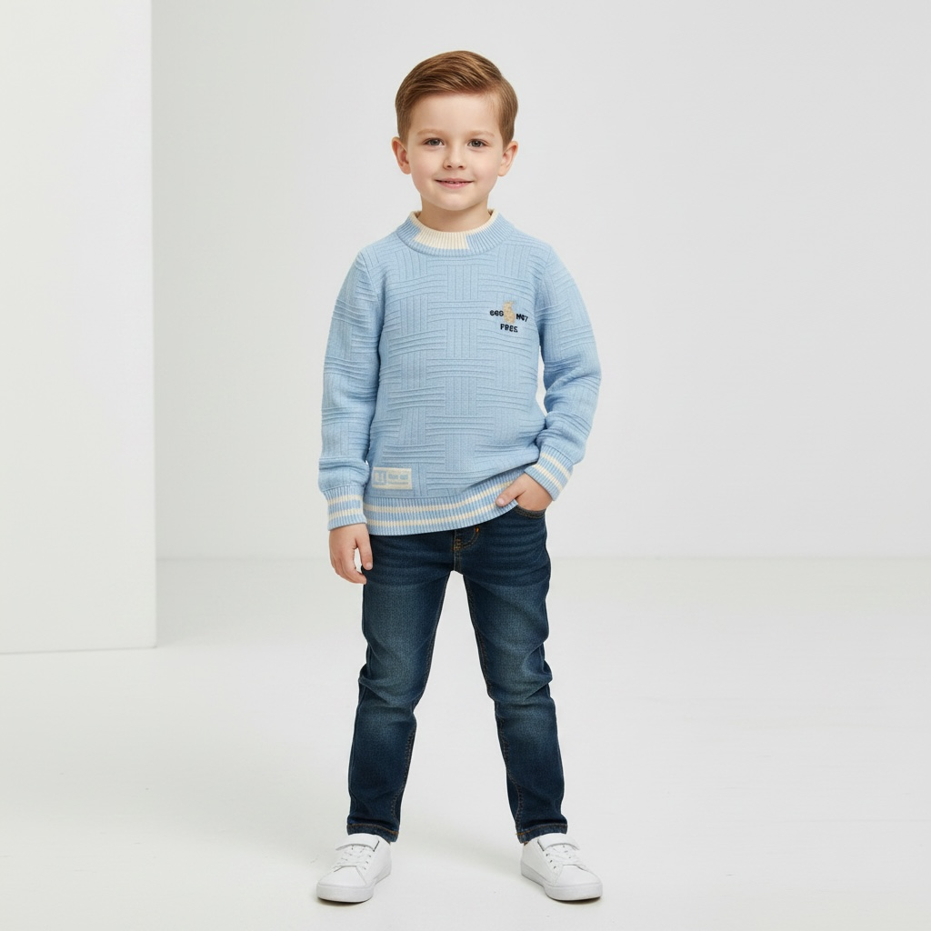 Boys Textured Knit Sweater Jersey – Light Blue