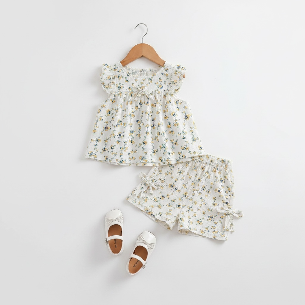 Floral Ruffle-Sleeve Top & Shorts Set