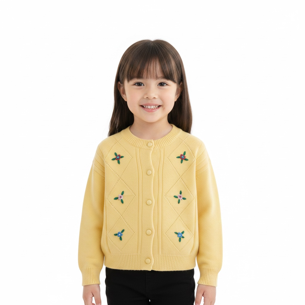 Butter Yellow Floral Embroidered Cardigan