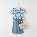 Blue Floral Peplum & Wide-Leg Set