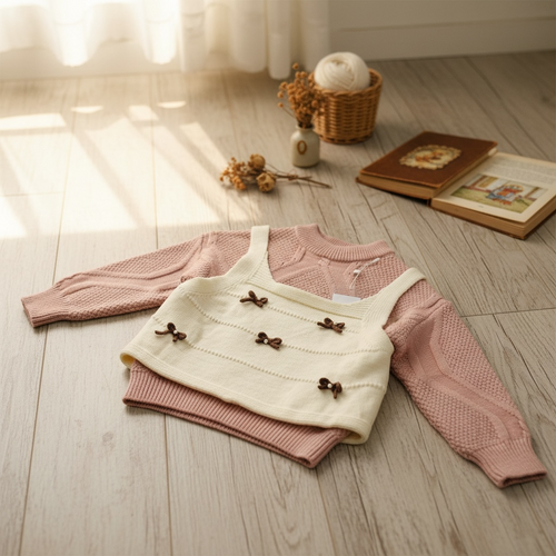 Bow Vest & Sweater Knit Set