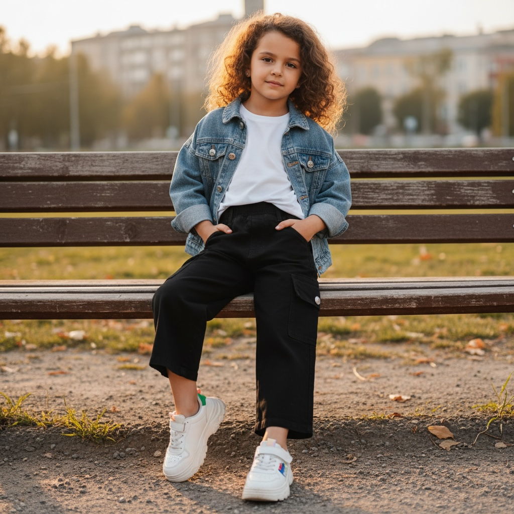 Kids Wide-Leg Cargo Trousers – Black (Unisex)
