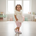 Tulip Kitty Peplum Top & Bloomer Shorts Set – Cream & Pink