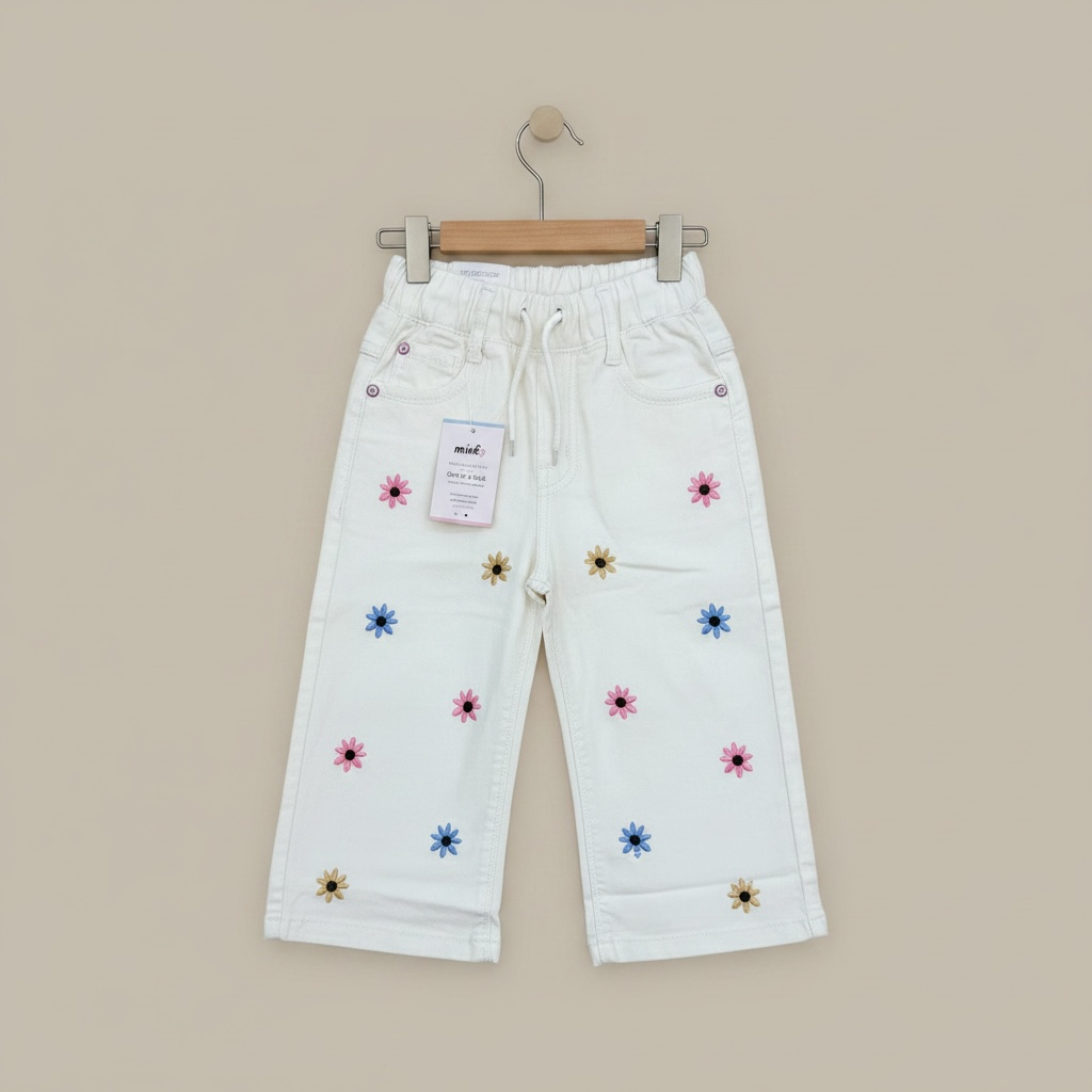 Kids Daisy Embroidered Wide-Leg Trouser– Off-White