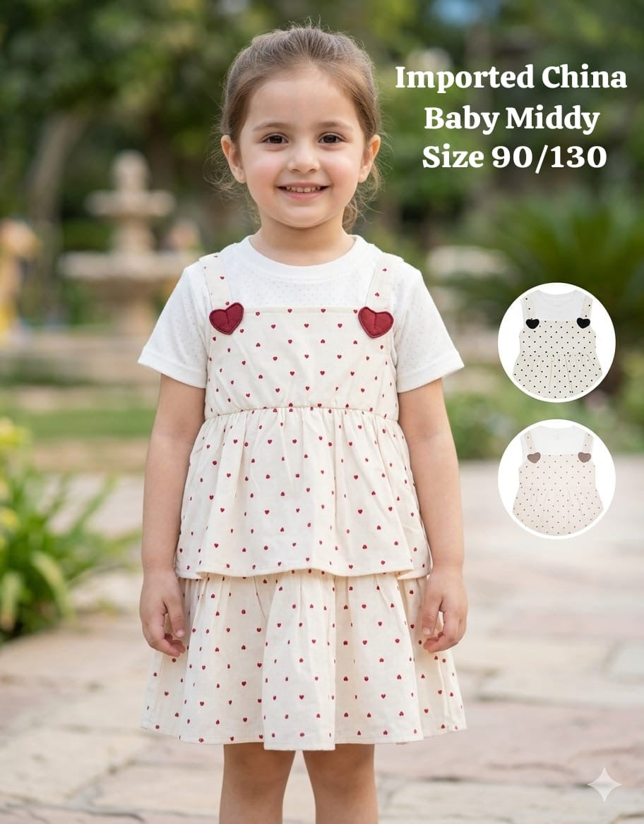 Heart Print Pinafore Dress — Cream