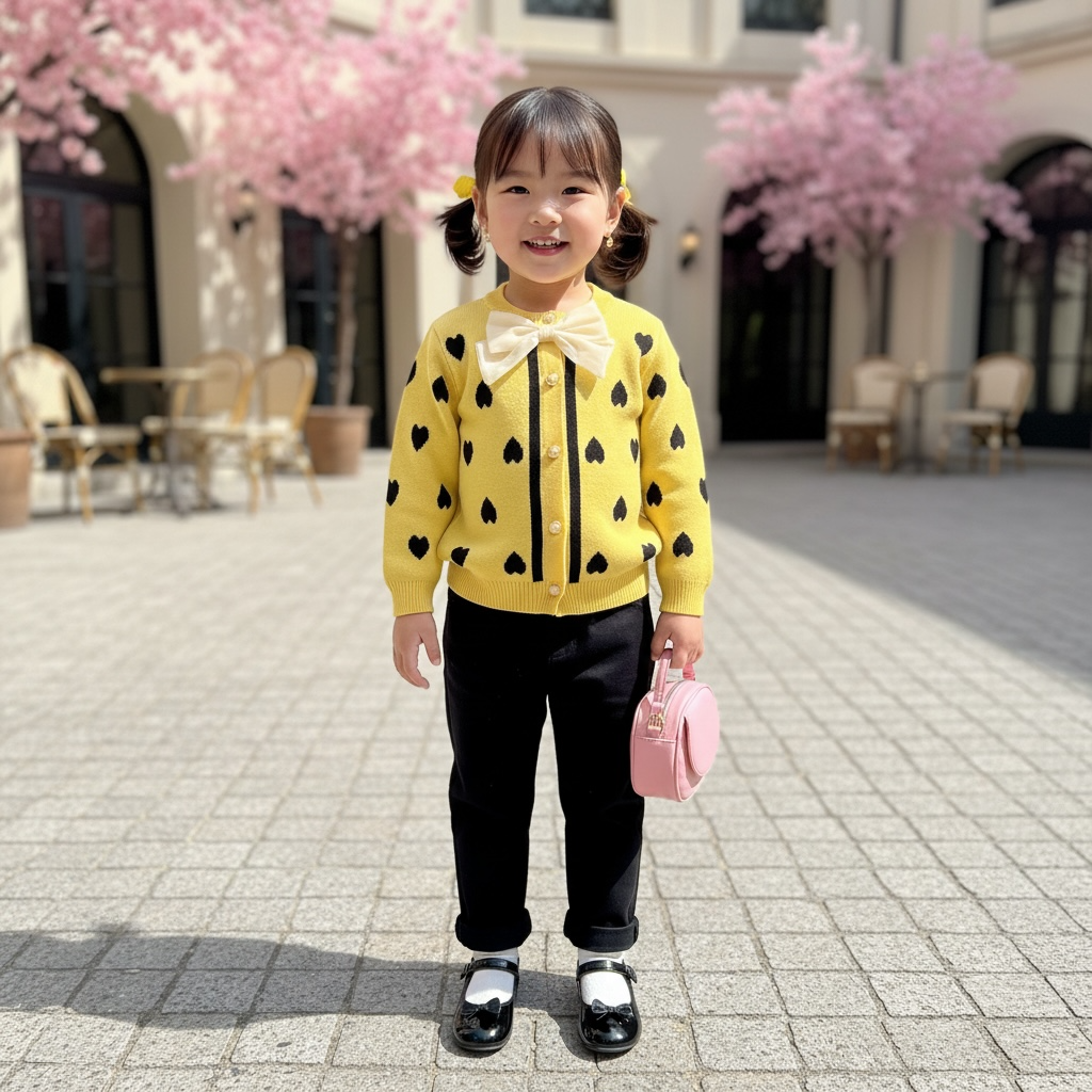 Girls Heart Knit Cardigan Jersey – Yellow with Bow