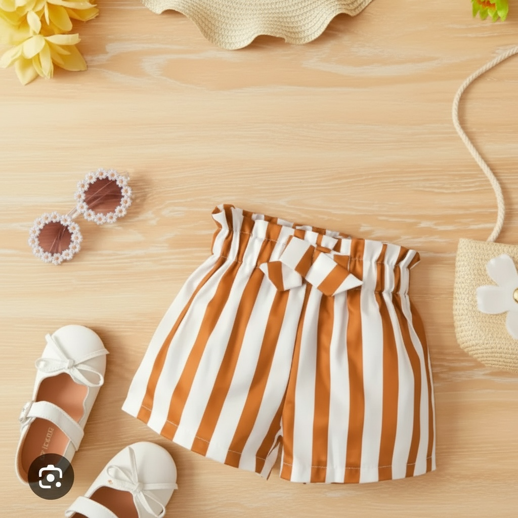 Rust Ruffle Top & Striped Bow Shorts Set