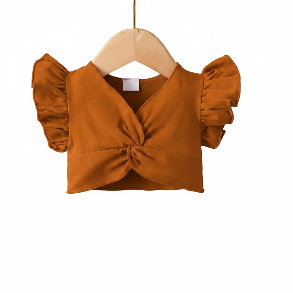 Rust Ruffle Top & Striped Bow Shorts Set