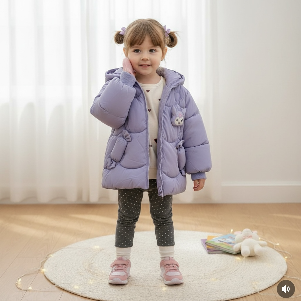 Ruffle Hood Puffer Jacket — Lilac