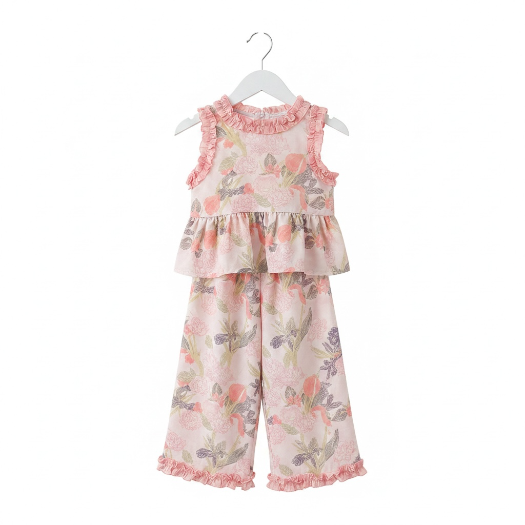 Floral Ruffle Peplum & Wide-Leg Set