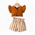 Rust Ruffle Top & Striped Bow Shorts Set