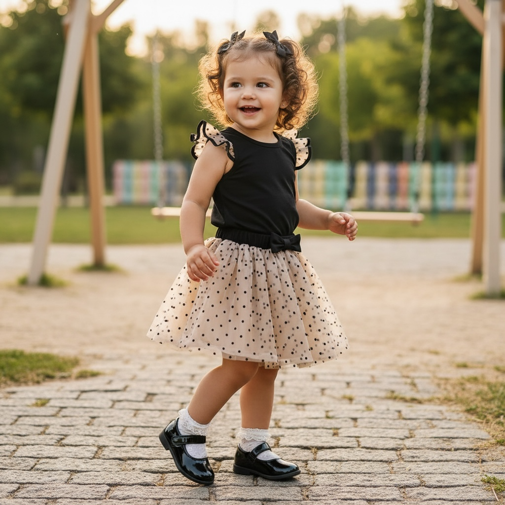 Polka-Dot Ruffle Top & Tulle Skirt Set