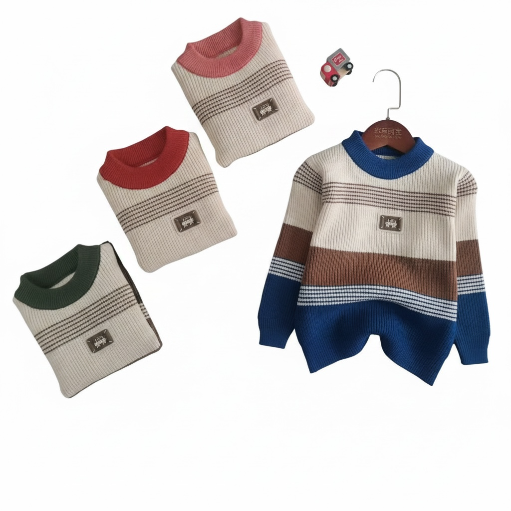 Kids Striped Crew-Neck Knit Sweater – Car Patch