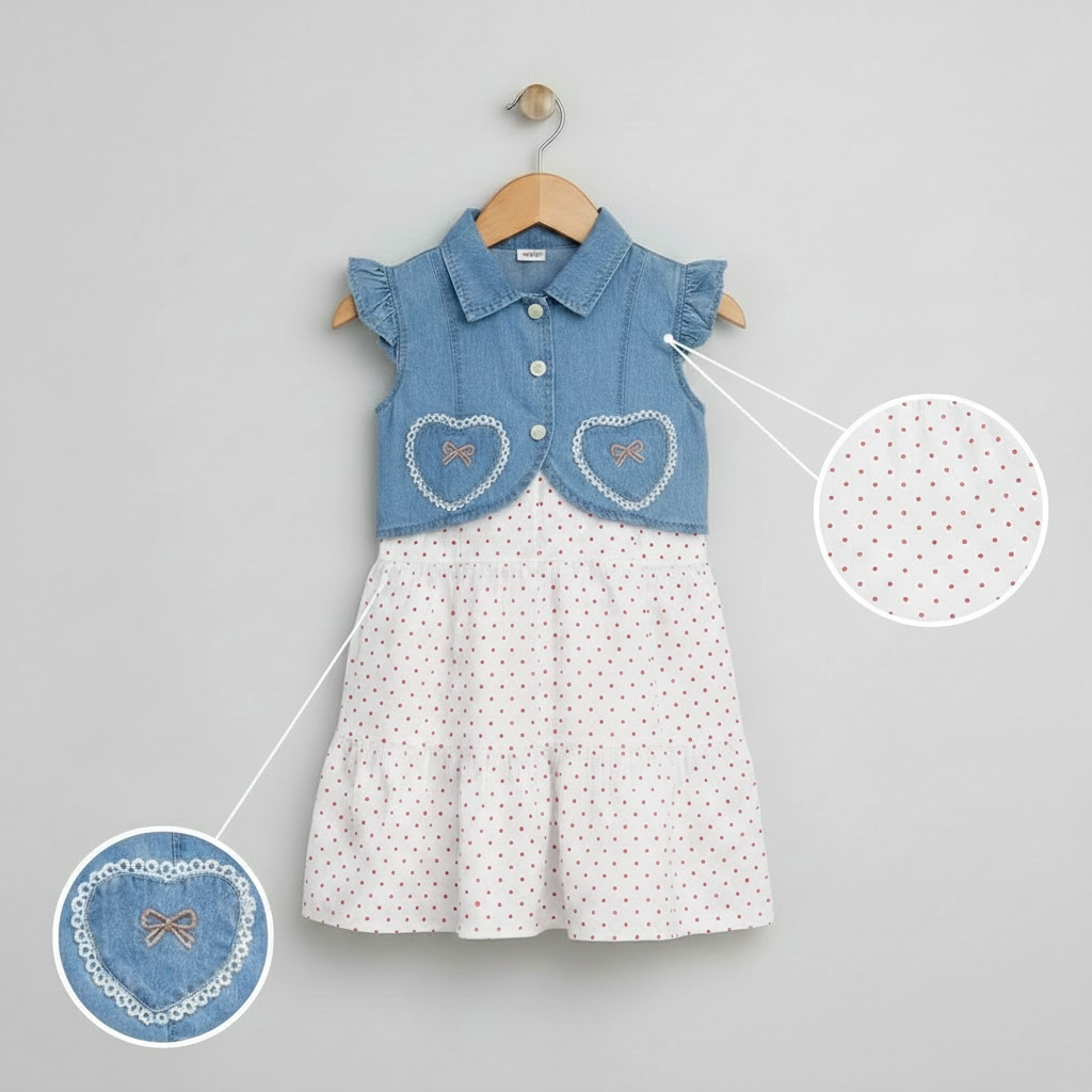 Denim Bodice Polka-Dot Dress