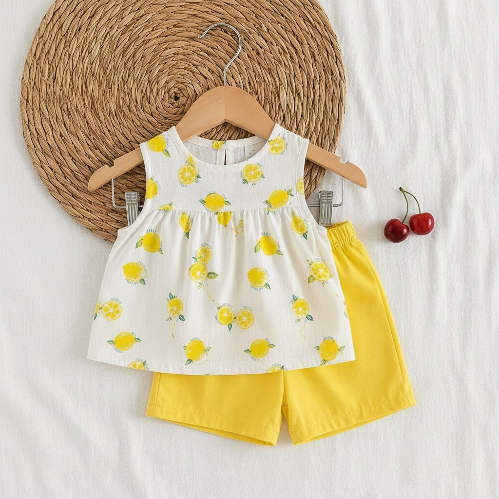 Lemon Print Top & Yellow Shorts Set