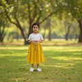 Yellow Button Skirt with Contrast Trim