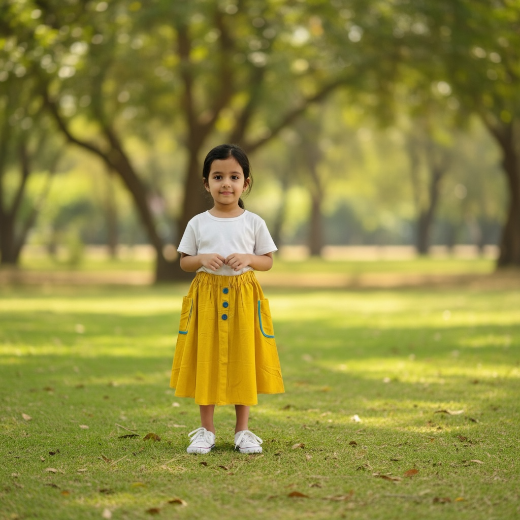 Yellow Button Skirt with Contrast Trim