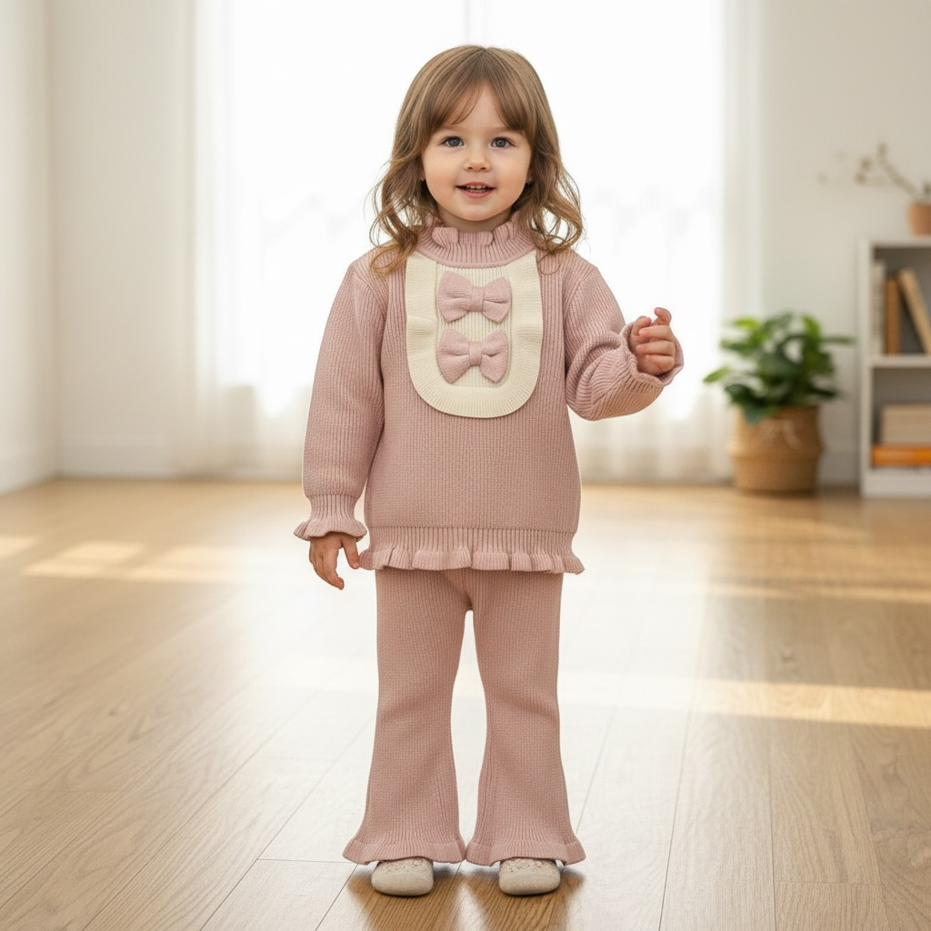 Ruffle Bow Knit Set — Rose