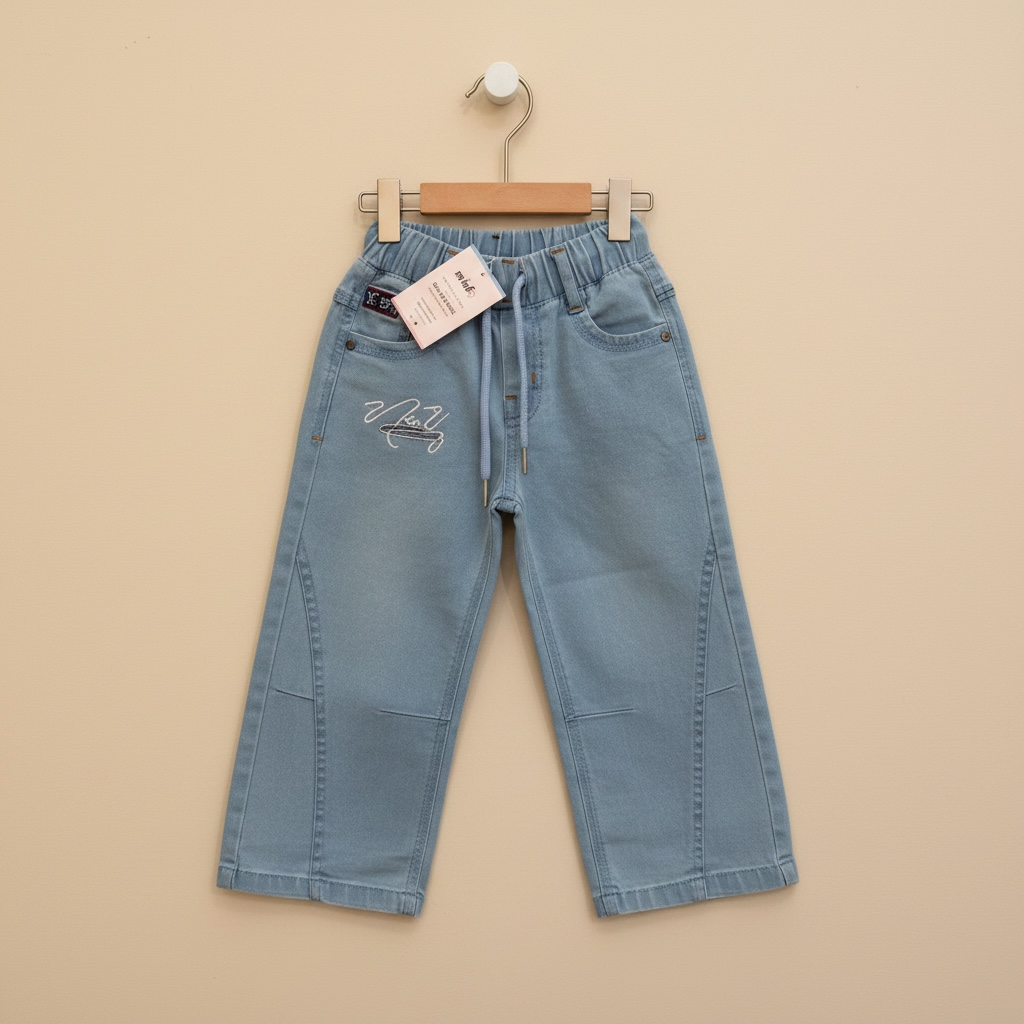 Boys Light-Wash Denim Trousers – Drawstring Waist