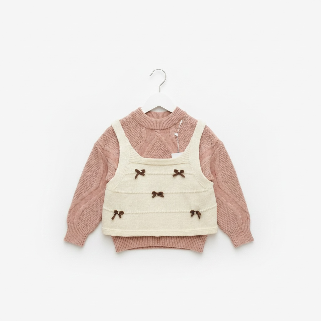 Bow Vest & Sweater Knit Set