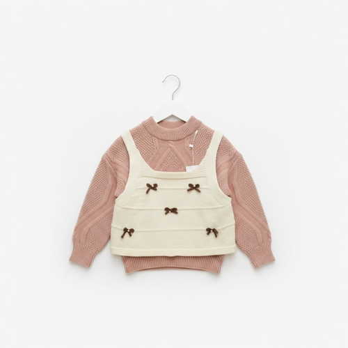 Bow Vest & Sweater Knit Set