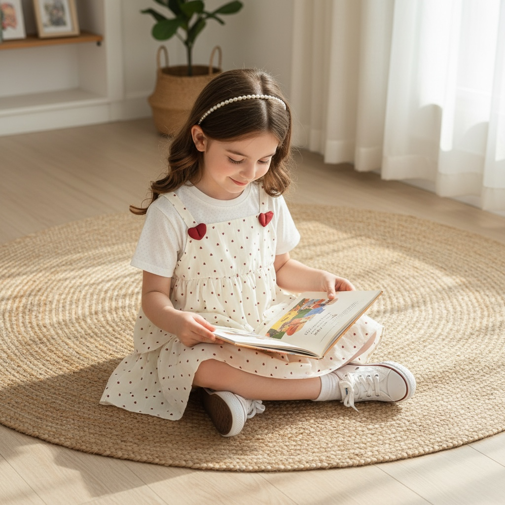 Heart Print Pinafore Dress — Cream