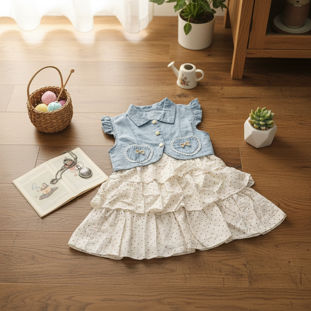 Denim Bodice Polka-Dot Dress